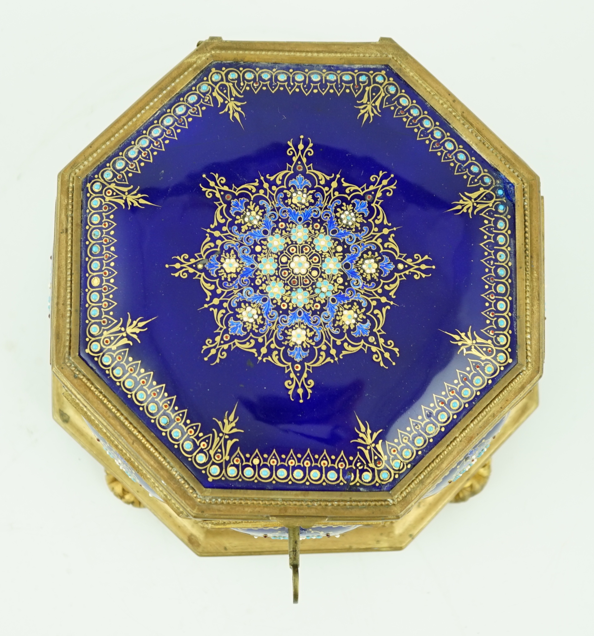 A 19th century French Limoges enamel casket, 18cm wide, 18cm deep, 10cm high